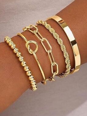 NWT~5pc 14k Gold Stackable Bracelet Set